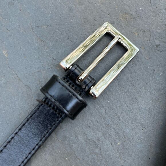 Vintage Eddie Bauer Black Leather Belt L Silver Buckle Link Detail 29–33" - Picture 6 of 7